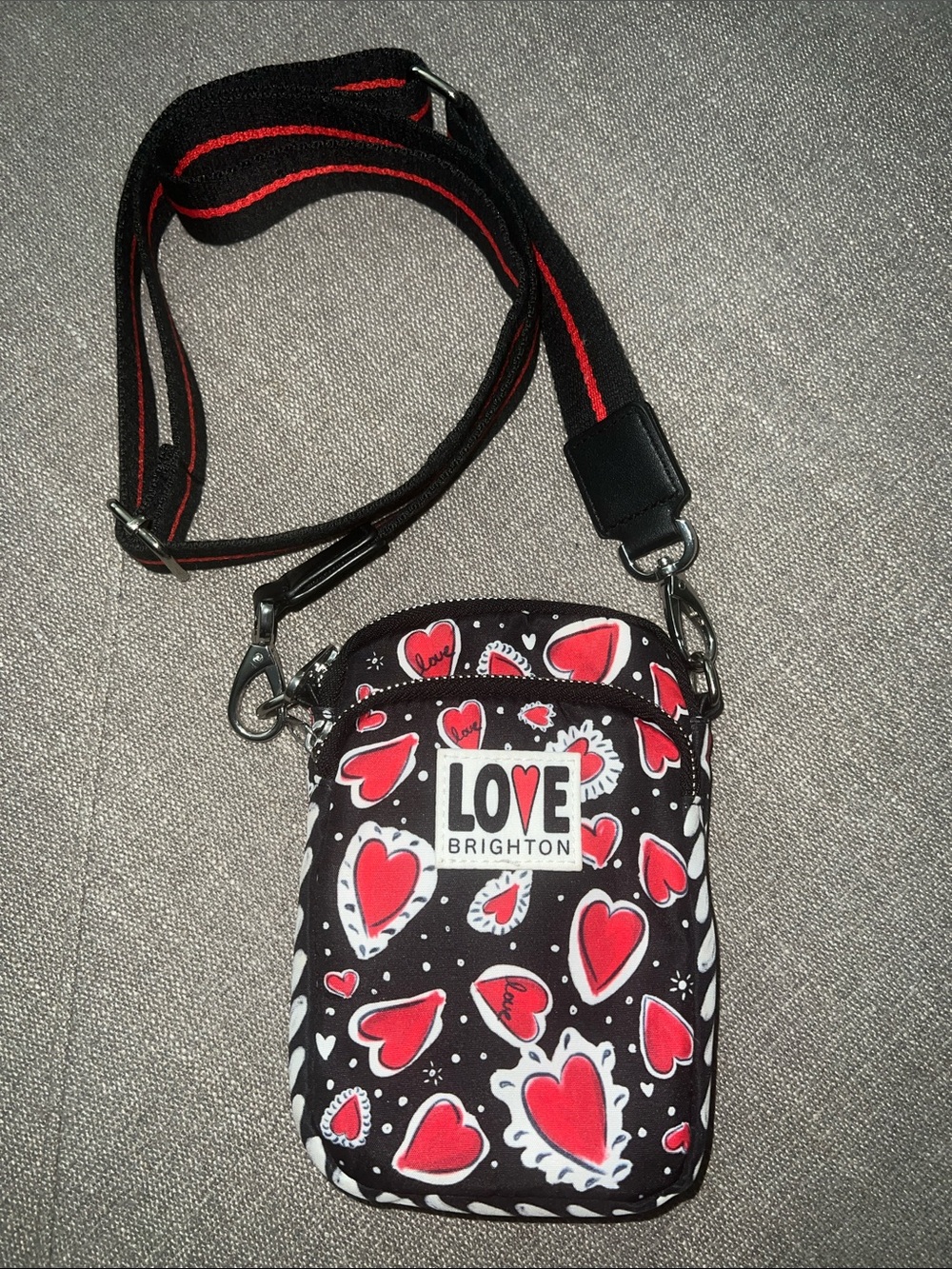 Brighton Hearts A Flutter Small Crossbody Bag with Black/Red Strap